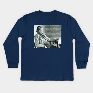 Daphne du Maurier portrait and  quote:  I wondered how many people there were in the world who suffered, and continued to suffer, because they could not break out from their own web of shyness and reserve Kids Long Sleeve T-Shirt